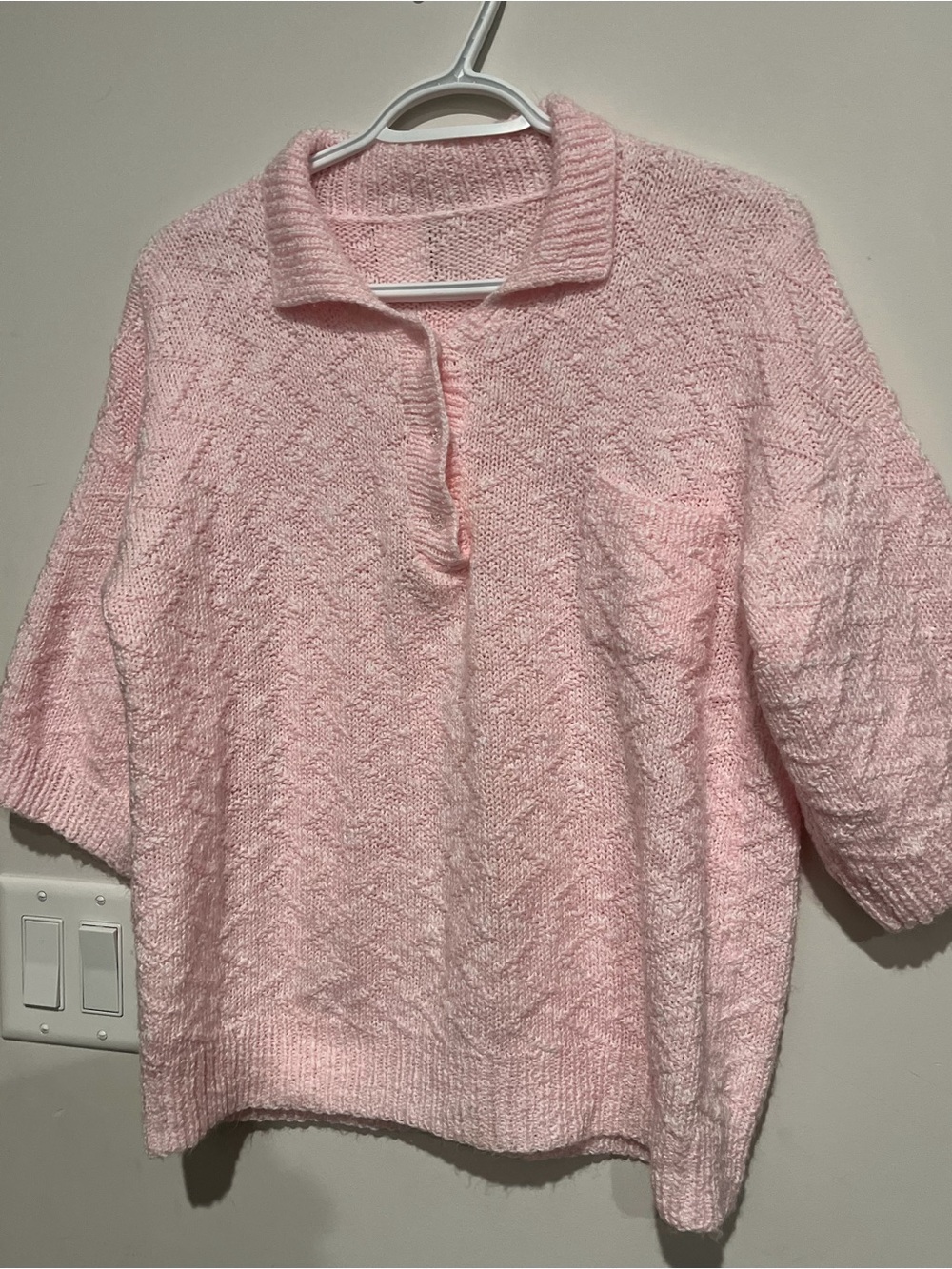 Vintage light pink short sleeve collared knit sweater - Picture 2 of 4
